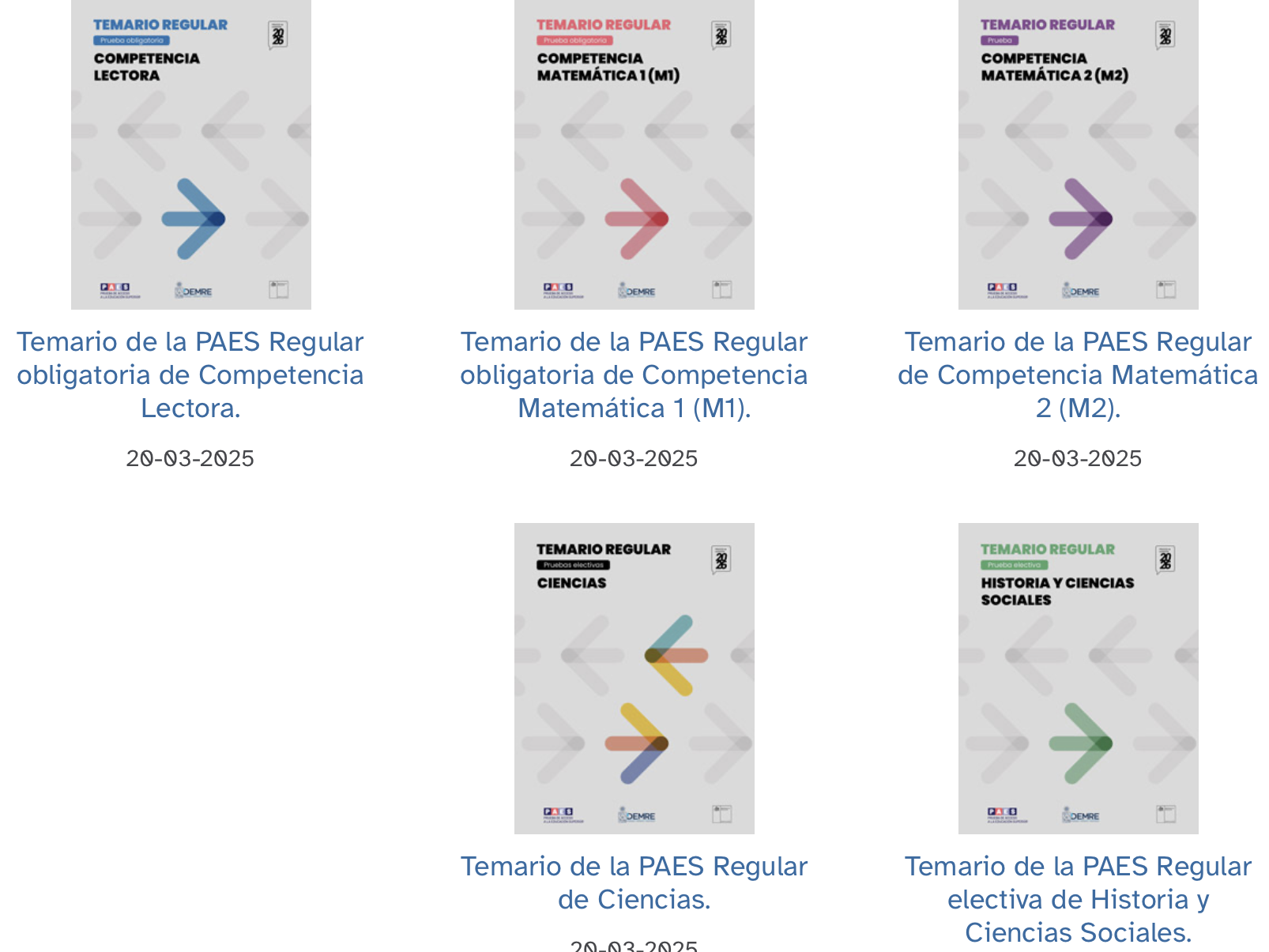 Temario de Admisión a la Universidad 2026, Temarios actualizados, Porceso PAES 2025